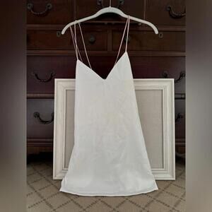 superdown white satin slip dress with multi colored silk cord straps S NWOT